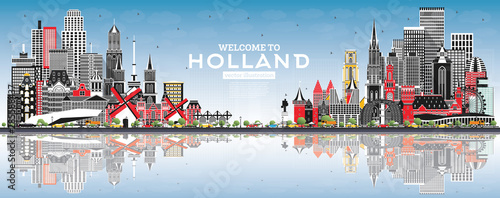 Welcome to Netherlands Skyline with Gray Buildings and Blue Sky.