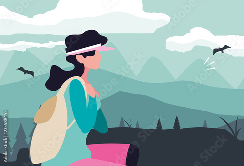 woman with backpack hiking wanderlust