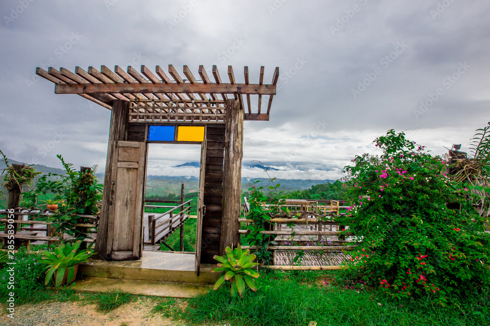 The View Kiew Muang-Nan: 11 August 2019, the atmosphere in the coffee shop on Loi Fah Road, there are tourists to stop while traveling, in the area of Bo Kluea District, Nan Province, Thailand The View Kiew Muang-Nan: 11 August 2019, the atmosphere in the coffee shop on Loi Fah Road, there are tourists to stop while traveling, in the area of Bo Kluea District, Nan Province, Thailand