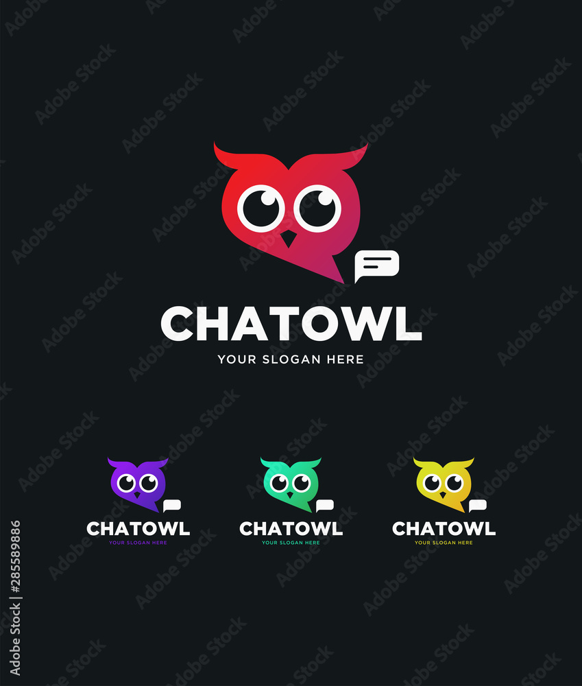 Cute colorful owl chat bubble app logo collection Cute colorful owl chat bubble app logo collection