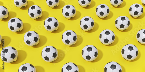 soccer ball pattern. abstract sports background. horizontal banner. 3d rendering