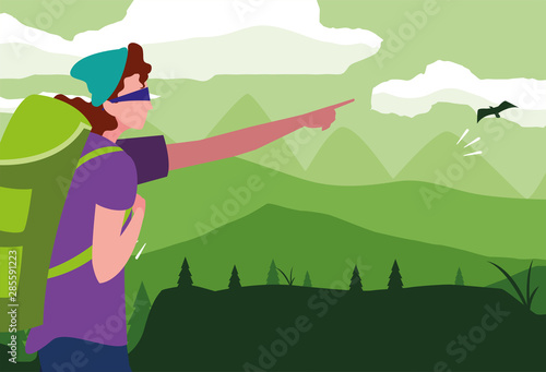 man with backpack hiking wanderlust