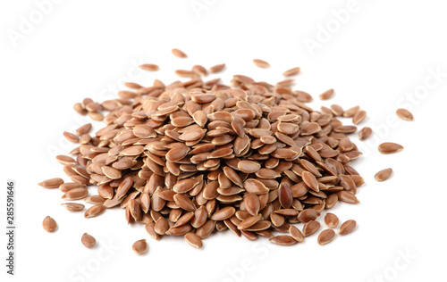 Flax seed on white background.