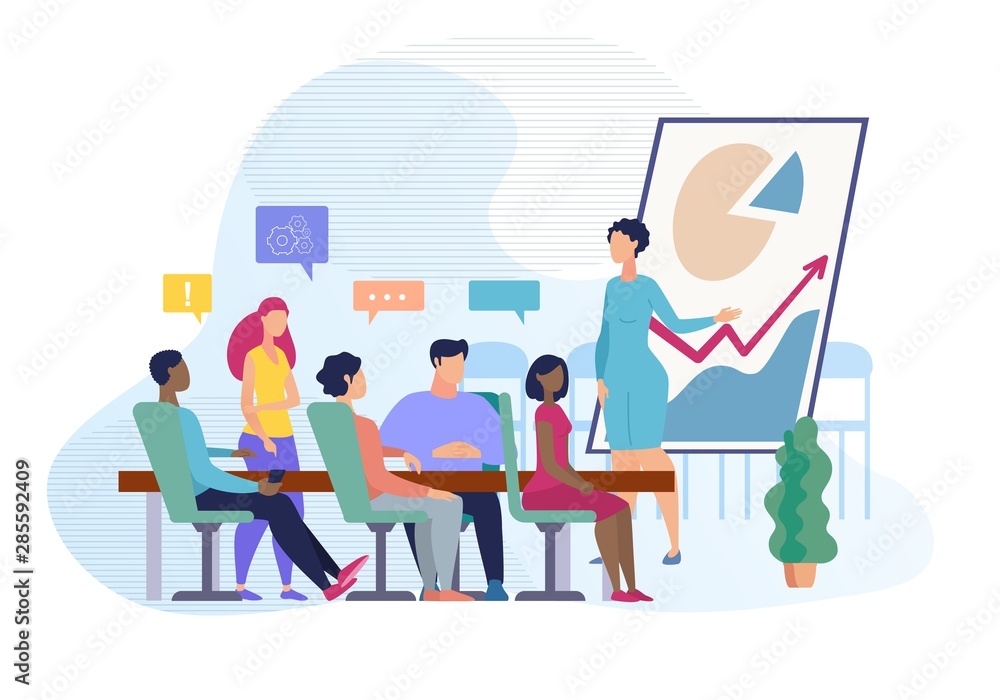 Fototapeta premium Informative Banner Meeting Discussion Cartoon. 