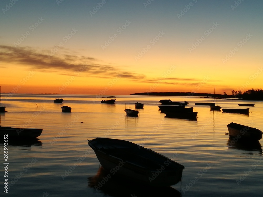 Sonnenuntergang Hafen Meer Mauritius 