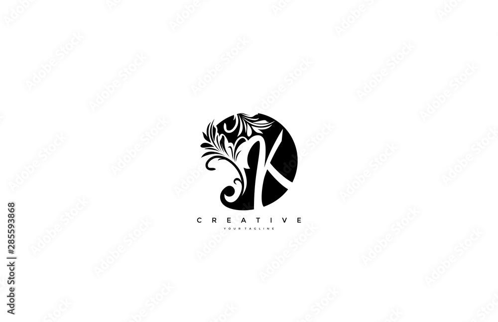 Obraz premium Monogram Flourish Badge Initial Letter K Logo