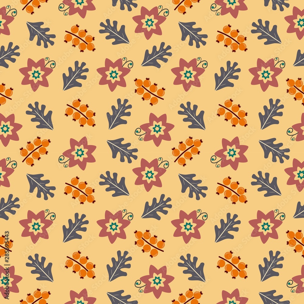 Seamless background with abstract flowers and patterns. Autumn background. It can be used for decoration of textile, paper and other surfaces.