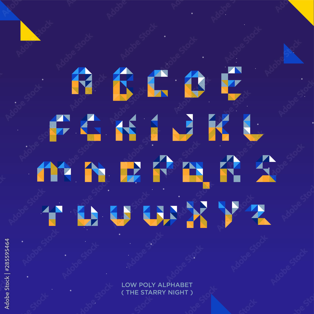 Night theme Low poly style alphabet vector set illustration Night theme Low poly style alphabet vector set illustration