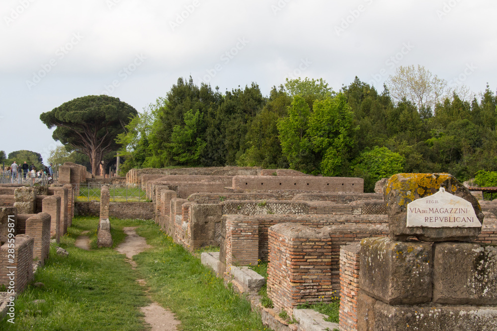 Fototapeta premium Via dei Magazzini Repubblicani, Ostia Antica, Province of Rome, Lazio, Italy.