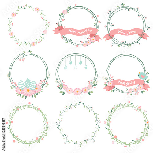 daisy spring and easter flower wreath collection eps10 vectors collection