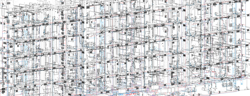 Fototapeta premium BIM model conceptual visualization of the utilities of the building