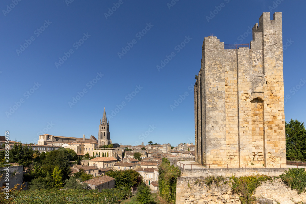 The Tower of Roy in Saint Emilion, France.  St Emilion is one of the principal red wine areas of Bordeaux and very popular tourist destination.