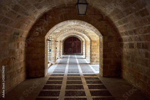 Stone Walled Corridor Under Palma de Mallorcas Cathedral
