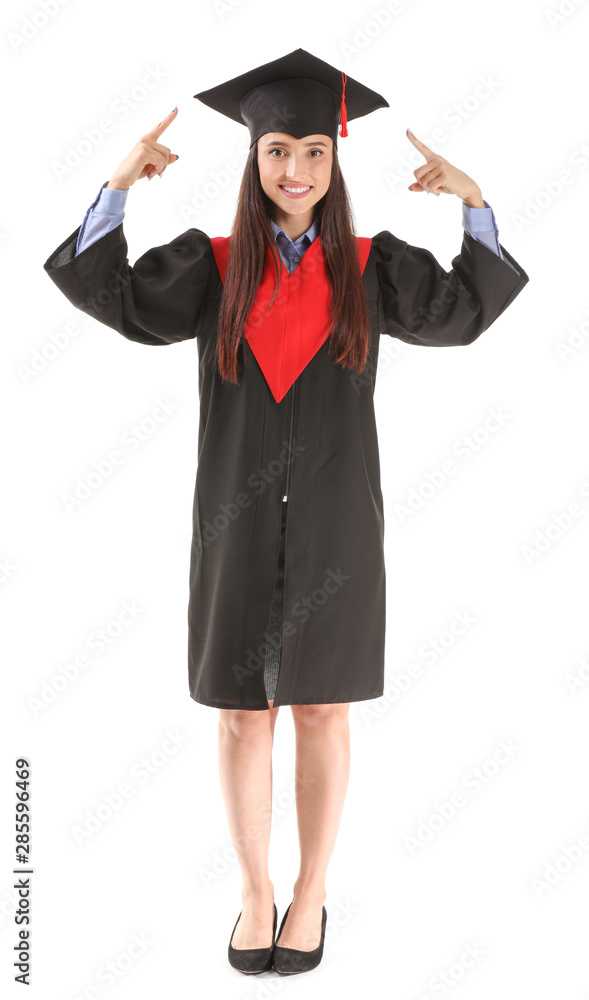 Female graduate on white background Female graduate on white background