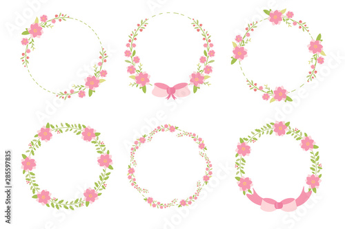 cute pastel green pink christmas flat style wreath frame set on white background isolated