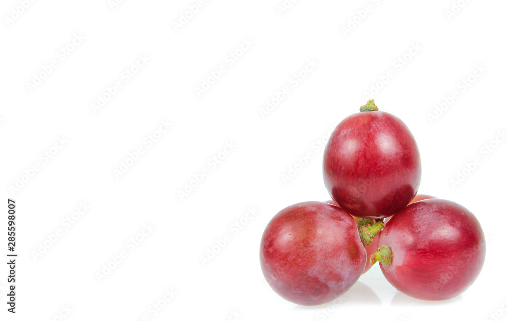 copy space red grapes isolated on white background