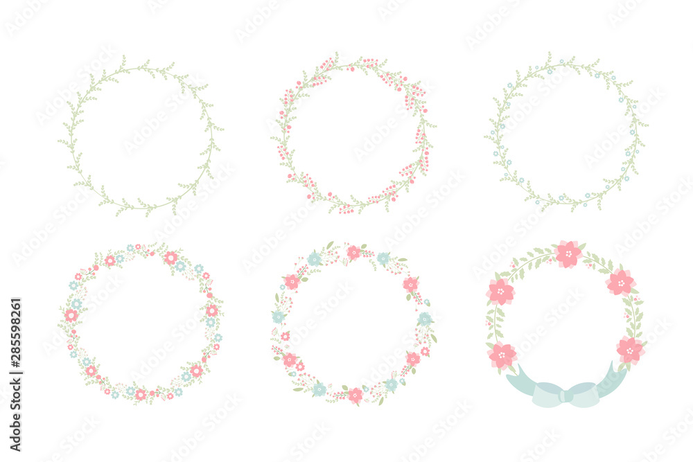 minimal sweet pastel wreath flowers frame collection set
