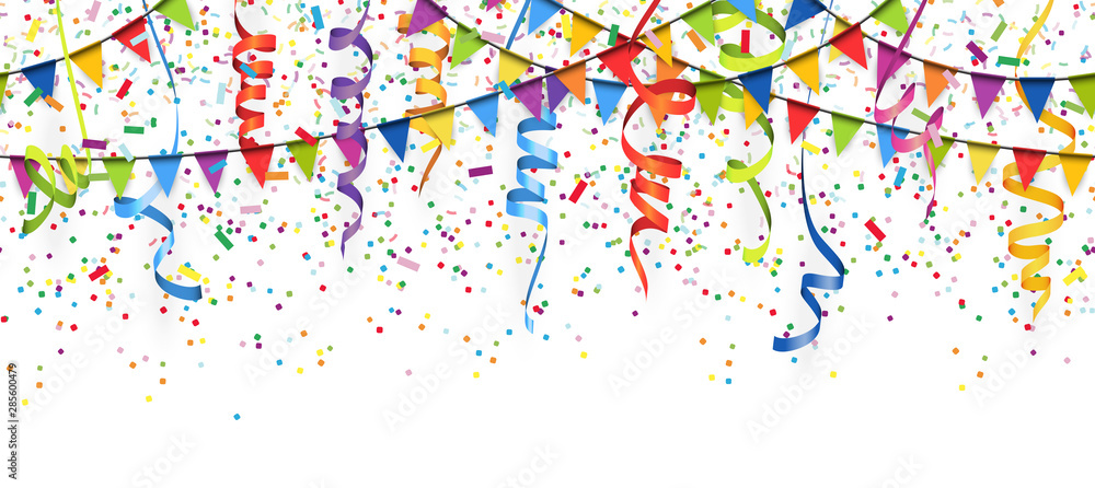 seamless colored confetti, streamers and garlands background