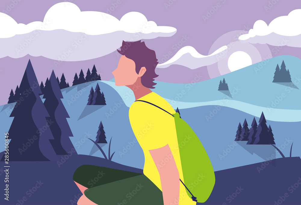 man with backpack hiking wanderlust