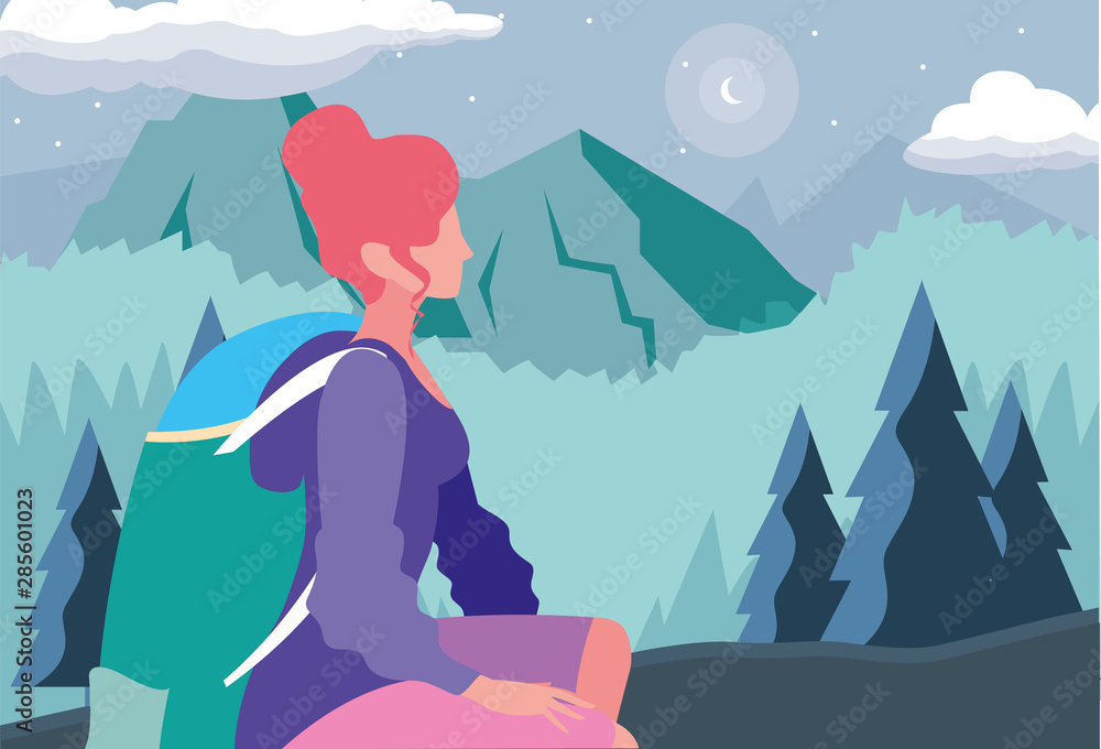 Fototapeta premium woman with backpack hiking wanderlust
