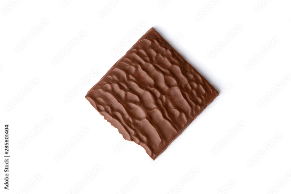 Chocolate bar with coconut filling isolated on white background.