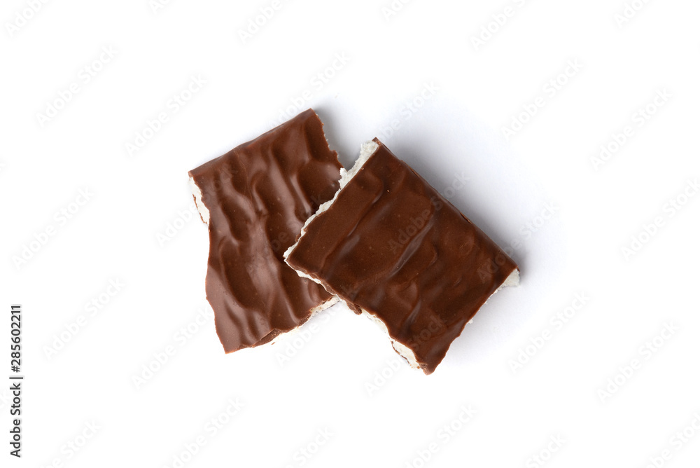 Chocolate bar with coconut filling isolated on white background. Chocolate bar with coconut filling isolated on white background.