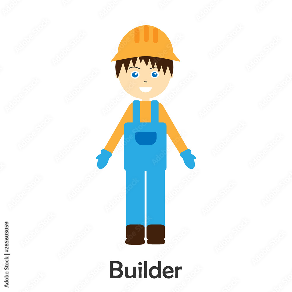 Builder in cartoon style, construction card for kid, preschool activity for children, vector illustration Builder in cartoon style, construction card for kid, preschool activity for children, vector illustration