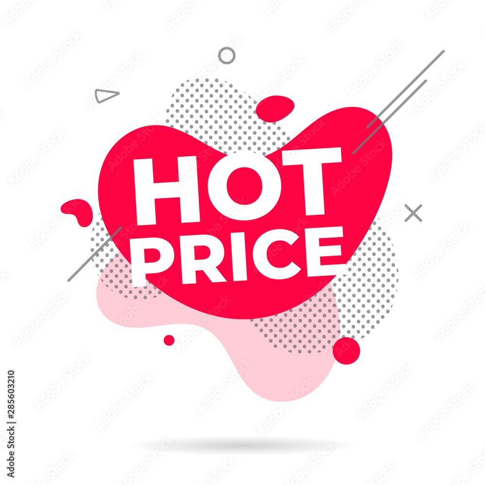 Modern liquid abstract HOT PRICE text flat style design fluid amoeba color vector illustration banners or flyer leflet icon sign.