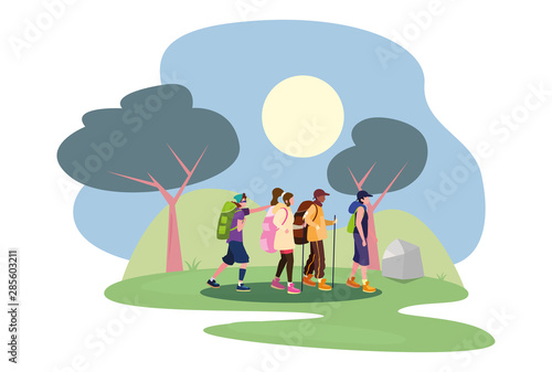 young group people hiking wanderlust