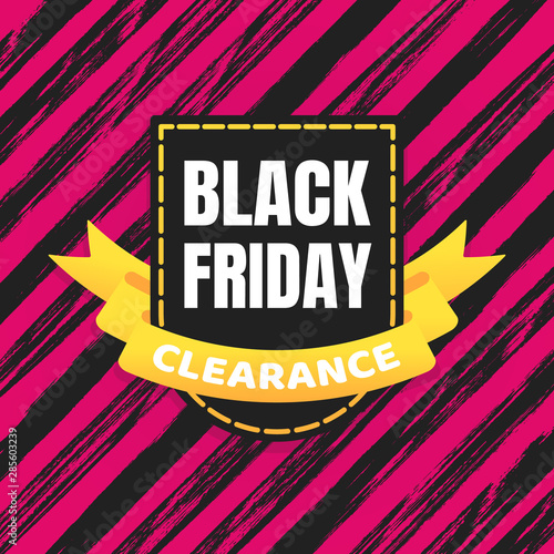 Black friday sale inspiration poster, banner or flyer vector illustration isolated on brush stroke background. Big holiday mega sale with ribbon, label tag and text.