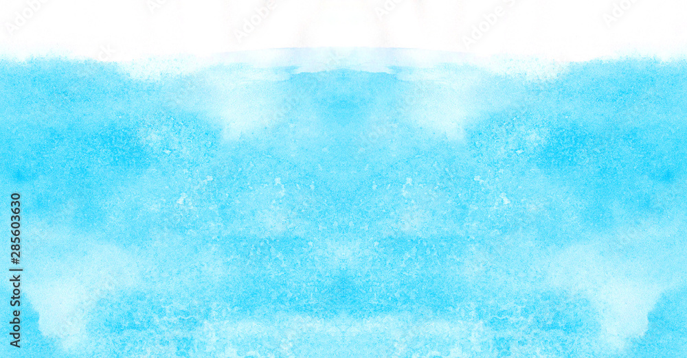 Obraz Aquarelle malowane papierowe płótno teksturowane na vintage design, zaproszenie, szablon. Jasnoniebieskie odcienie nieba kolor ilustracja akwarela, kreatywne tło, rozmazana turkusowa ramka