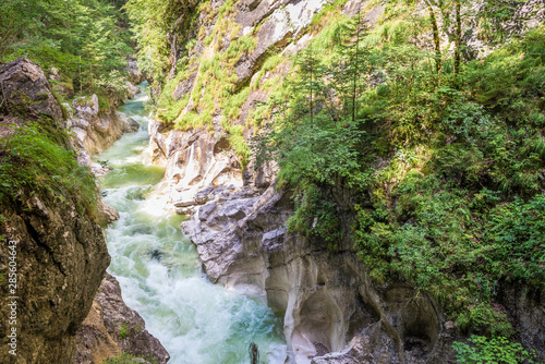 Scenic view of rocks and turquoise colored water in the canyon  Kaiserklamm  in the Alps of Tirol  Austria