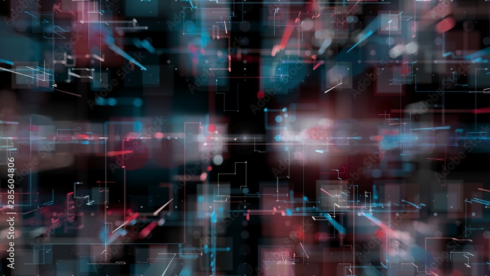 3D rendering, abstract geometric background, Line and Bokeh is blue and red colour, architectural design chart, Big Data connection and technology 3D rendering, abstract geometric background, Line and Bokeh is blue and red colour, architectural design chart, Big Data connection and technology