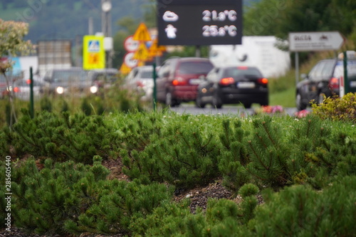 Photography traffic congestion in the suburbs, road signs and roadside advertising