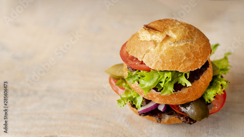 Close-up hamburger with copy space