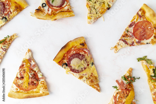 Top view pizza slices with white background