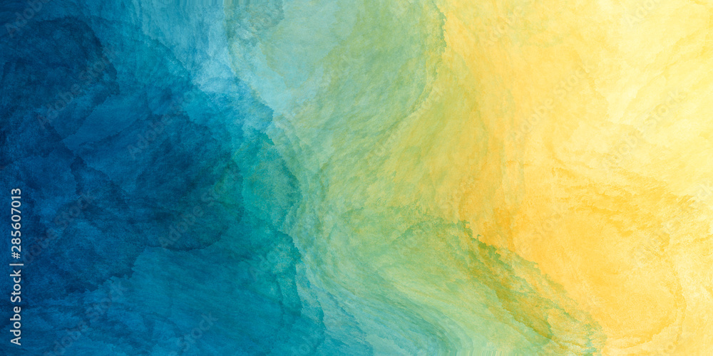 Abstract colorful watercolor paint blue green yellow background liquid fluid texture for background, banner