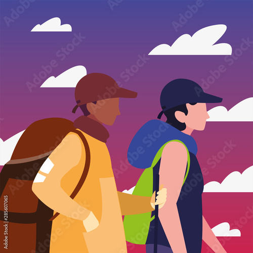 men with backpack hiking wanderlust