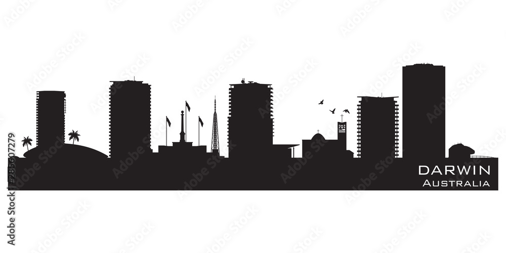 Darwin Australia city skyline vector silhouette