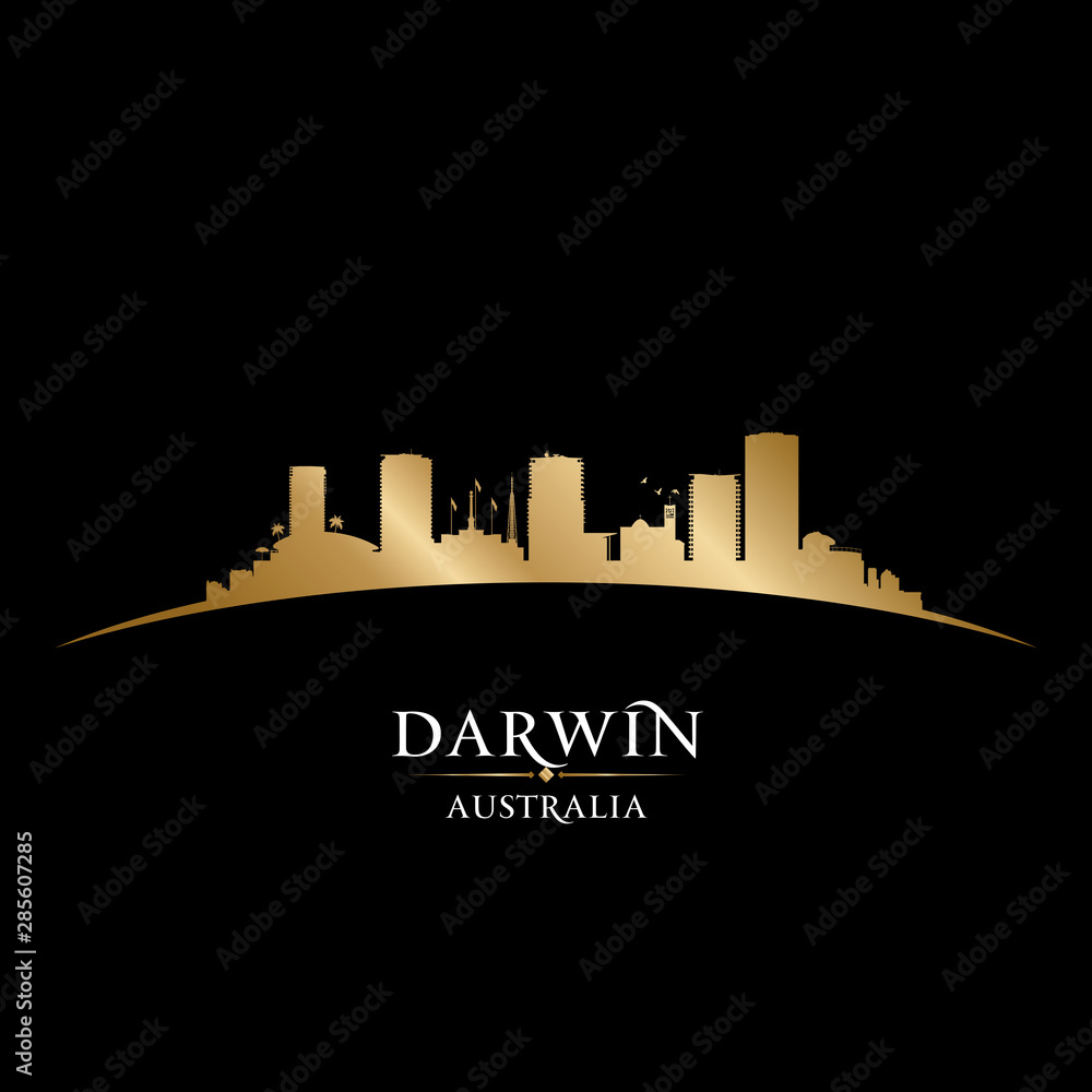 Darwin Australia city silhouette black background