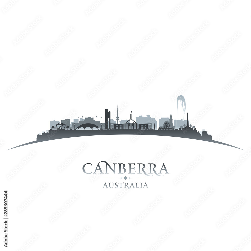 Canberra Australia city silhouette white background