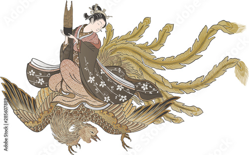 浮世絵　女性と不死鳥　その2