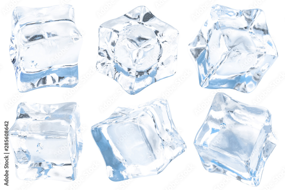 Naklejka premium Cubes of ice on a white background. Сollection