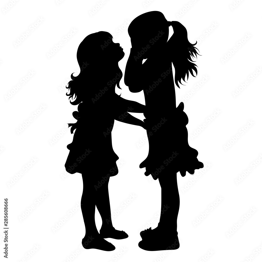 Vector silhouette of children´s friends on white background. Symbol of ...