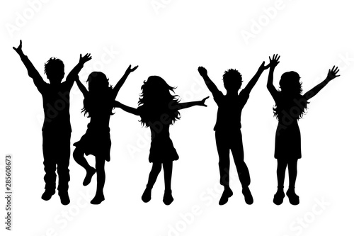Vector silhouette of children  s friends on white background. Symbol of child  girl siblings sister boy  brother free funny.
