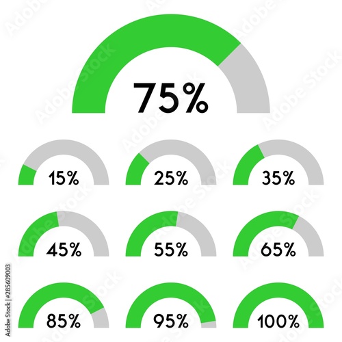 Percentage sign icon set vector,from 15 to 100