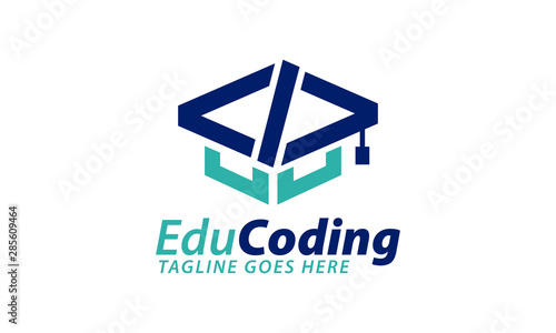 Education concept logos, digital code logo illustration, coding, programmer logo icon vetor, media logo.