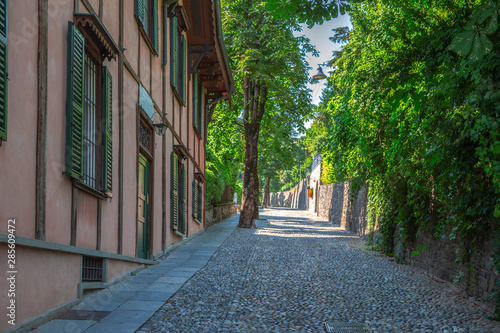 View along street Via San Vigilio, Citta Alta, Bergamo, Italy