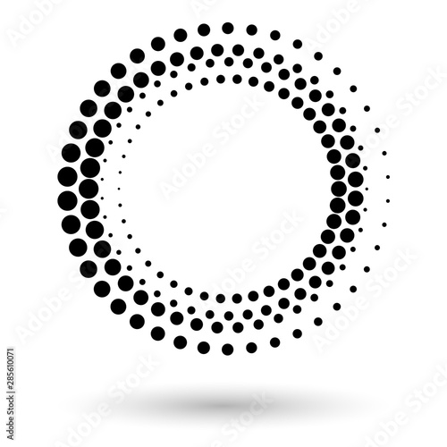 Abstract vector background with halftone dots circle. Creative geometric pattern. Halftone circle frame, abstract dots logo emblem design element for any projects. Round border icon. Vector EPS10