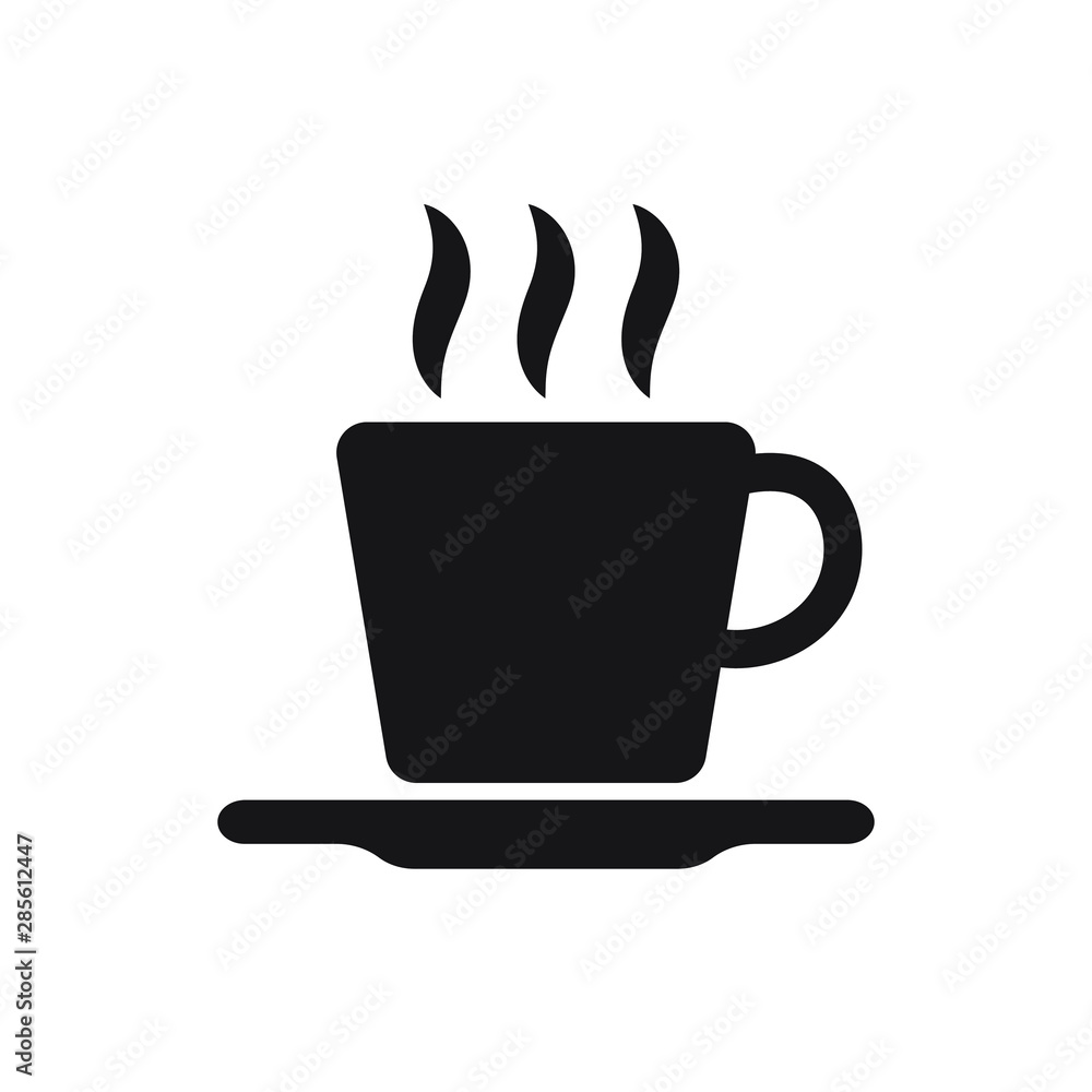 Cup of coffee or tea with steam, vector line icon black on white Cup of coffee or tea with steam, vector line icon black on white